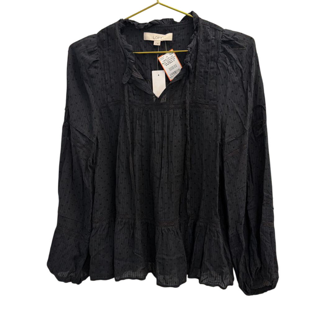 Loft Black Textured Dot Long Sleeve Top Small