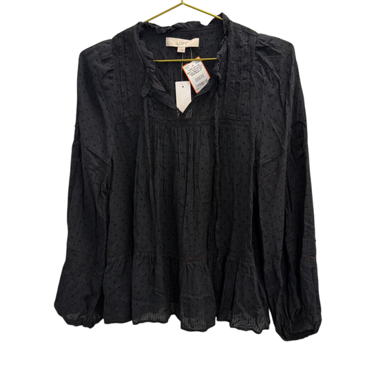 Loft Black Textured Dot Long Sleeve Top Small