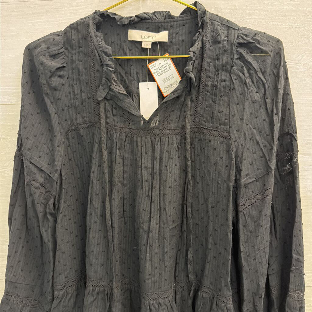 Loft Black Textured Dot Long Sleeve Top Small