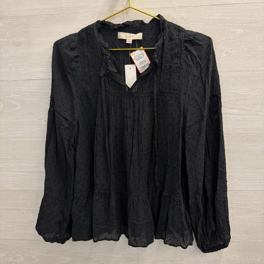 Loft Black Textured Dot Long Sleeve Top Small