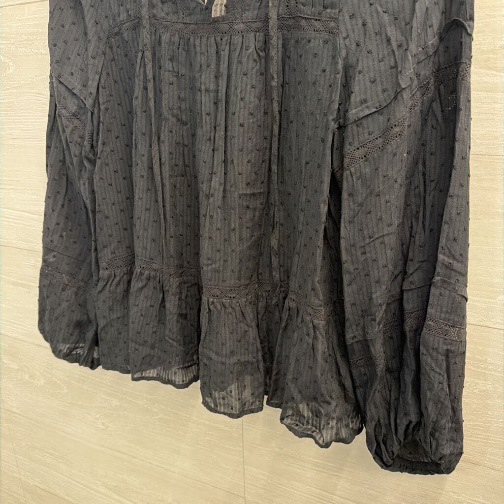 Loft Black Textured Dot Long Sleeve Top Small