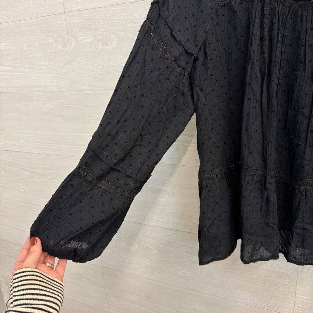 Loft Black Textured Dot Long Sleeve Top Small