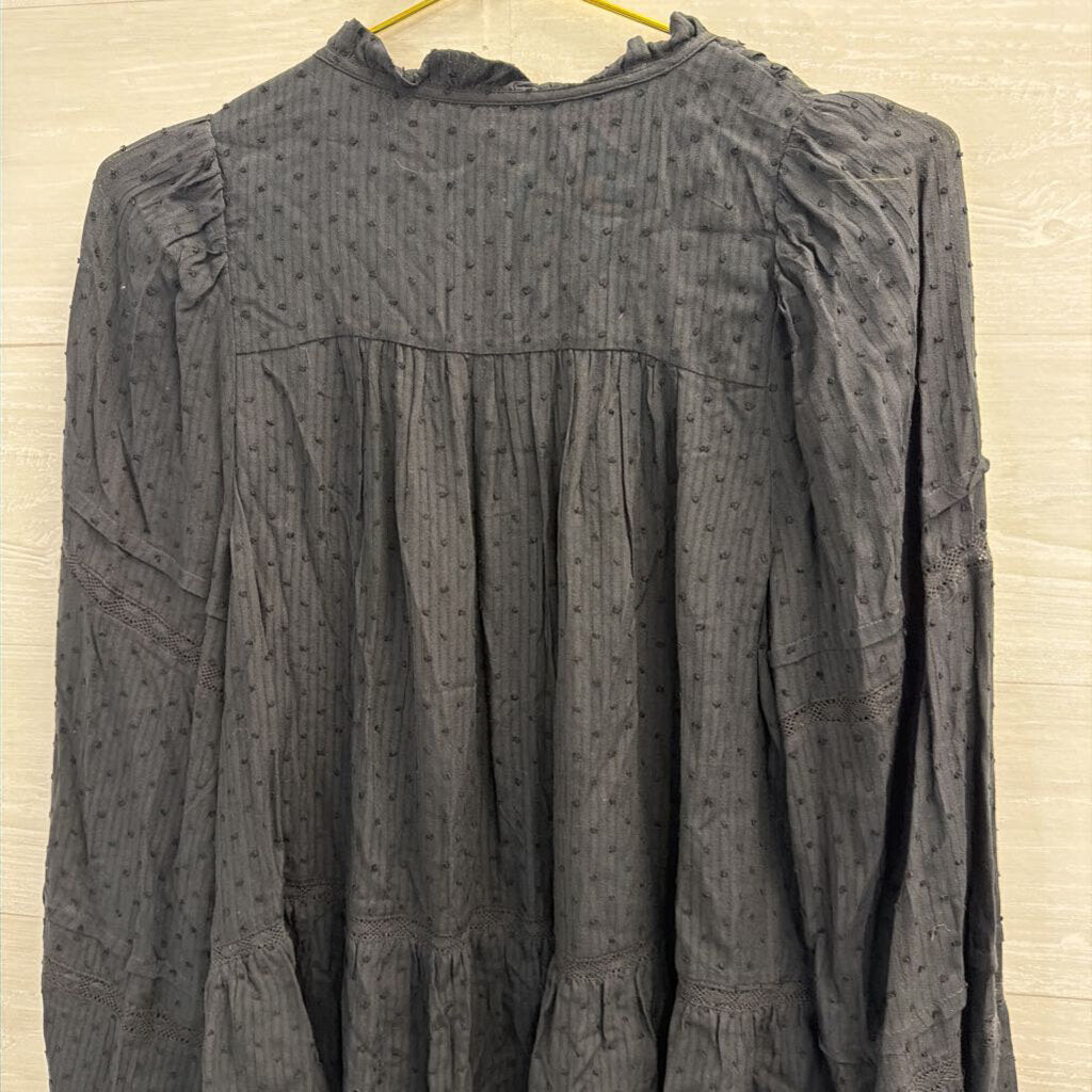 Loft Black Textured Dot Long Sleeve Top Small
