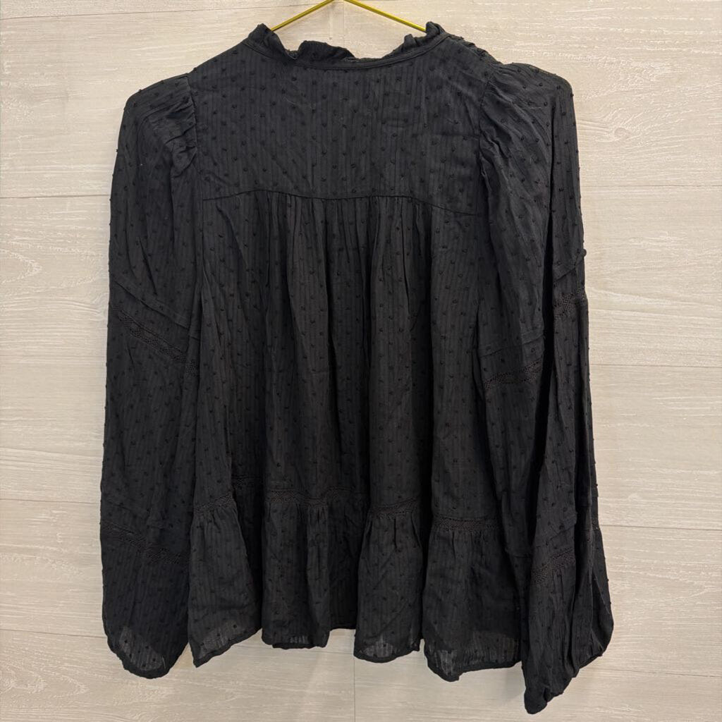 Loft Black Textured Dot Long Sleeve Top Small