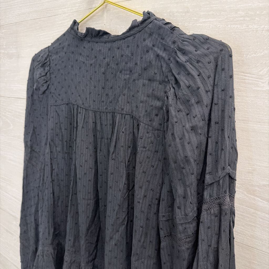 Loft Black Textured Dot Long Sleeve Top Small