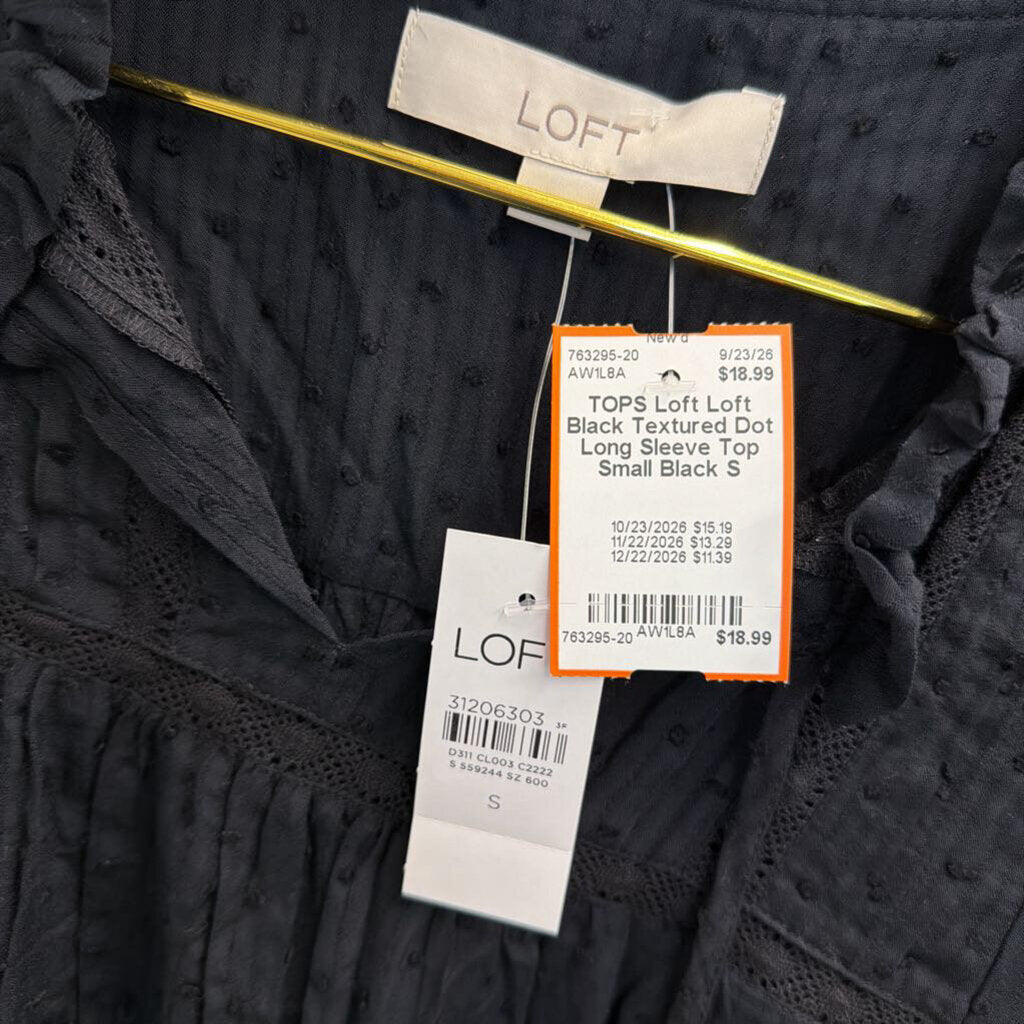 Loft Black Textured Dot Long Sleeve Top Small