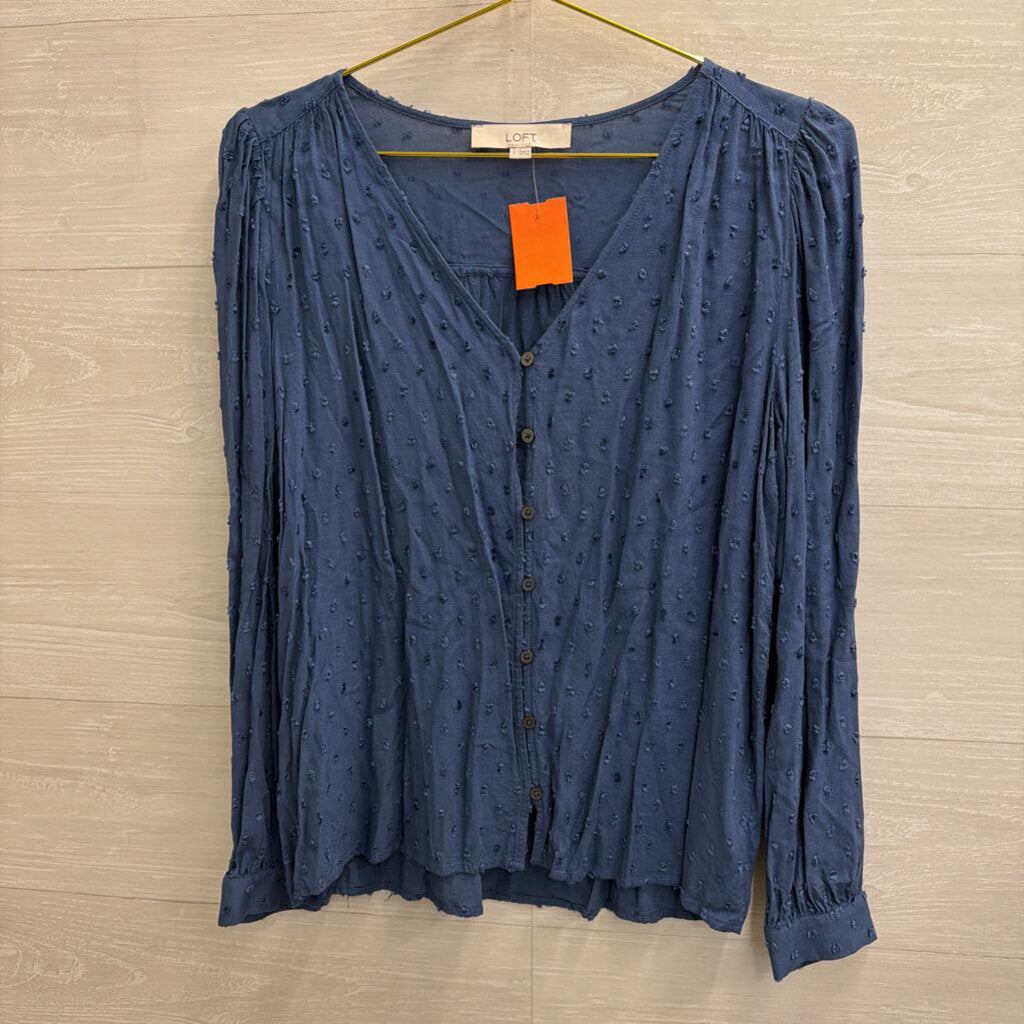 Loft Blue Textured Dot Long Sleeve Top Small