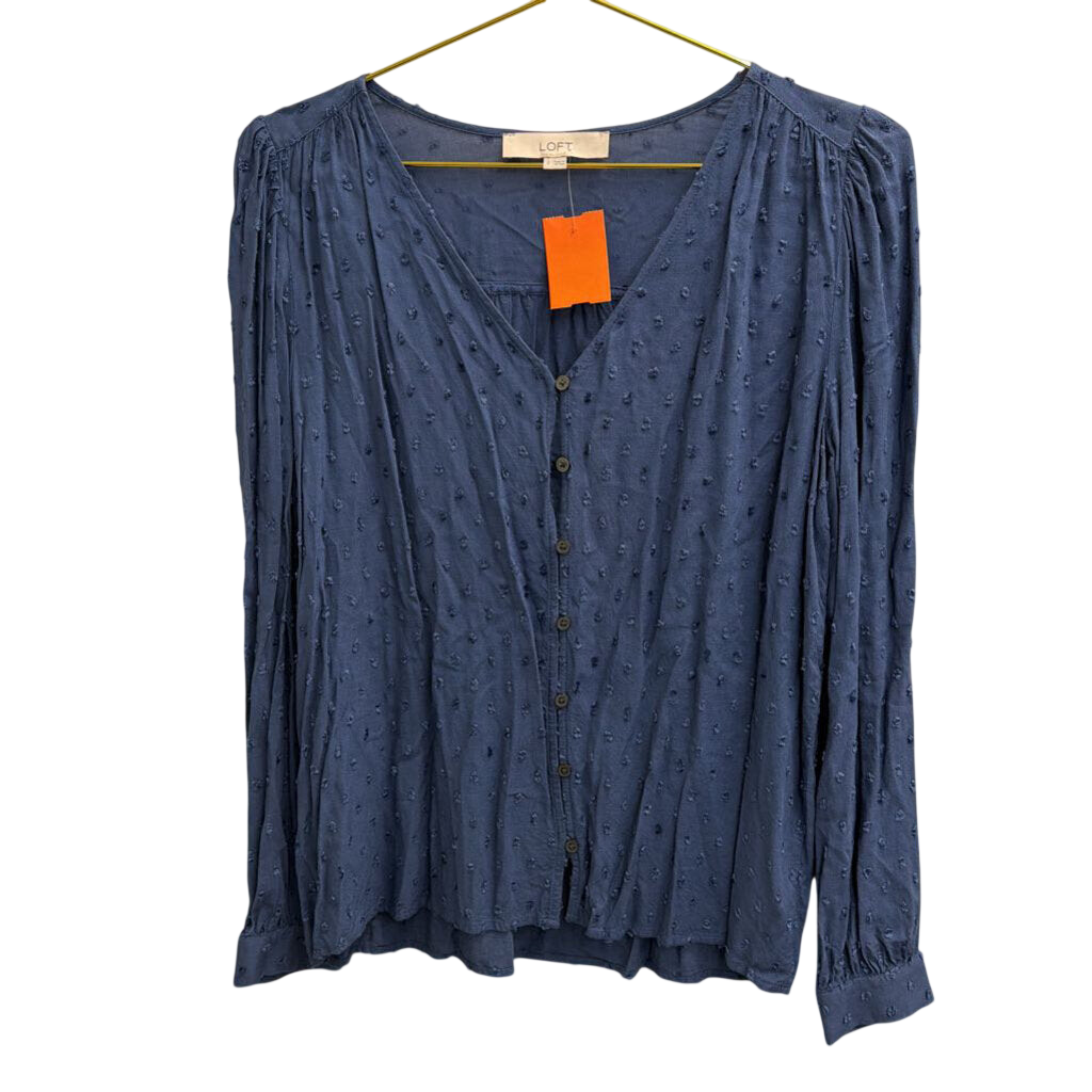 Loft Blue Textured Dot Long Sleeve Top Small