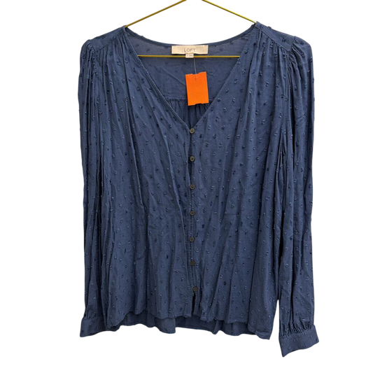 Loft Blue Textured Dot Long Sleeve Top Small