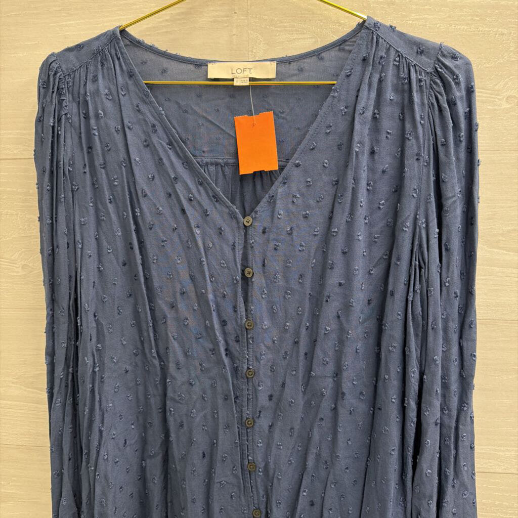 Loft Blue Textured Dot Long Sleeve Top Small