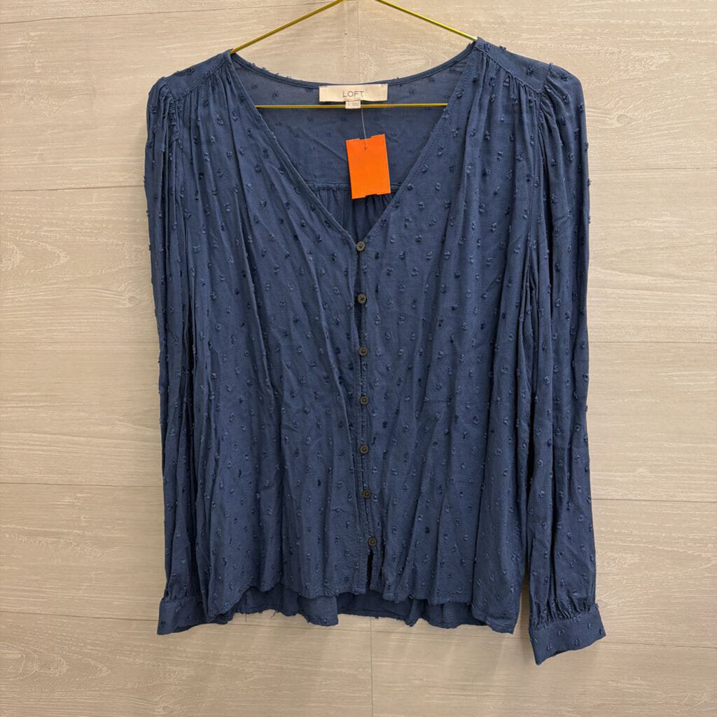 Loft Blue Textured Dot Long Sleeve Top Small