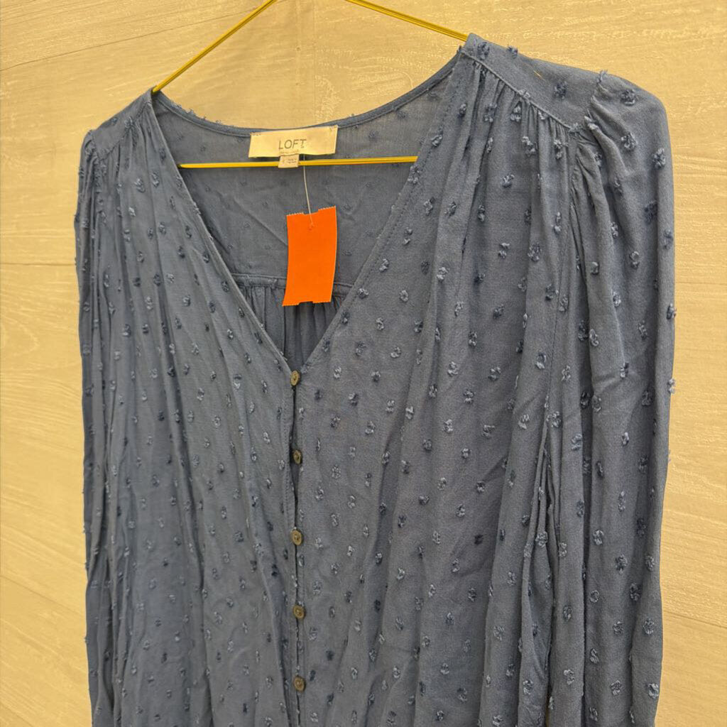 Loft Blue Textured Dot Long Sleeve Top Small