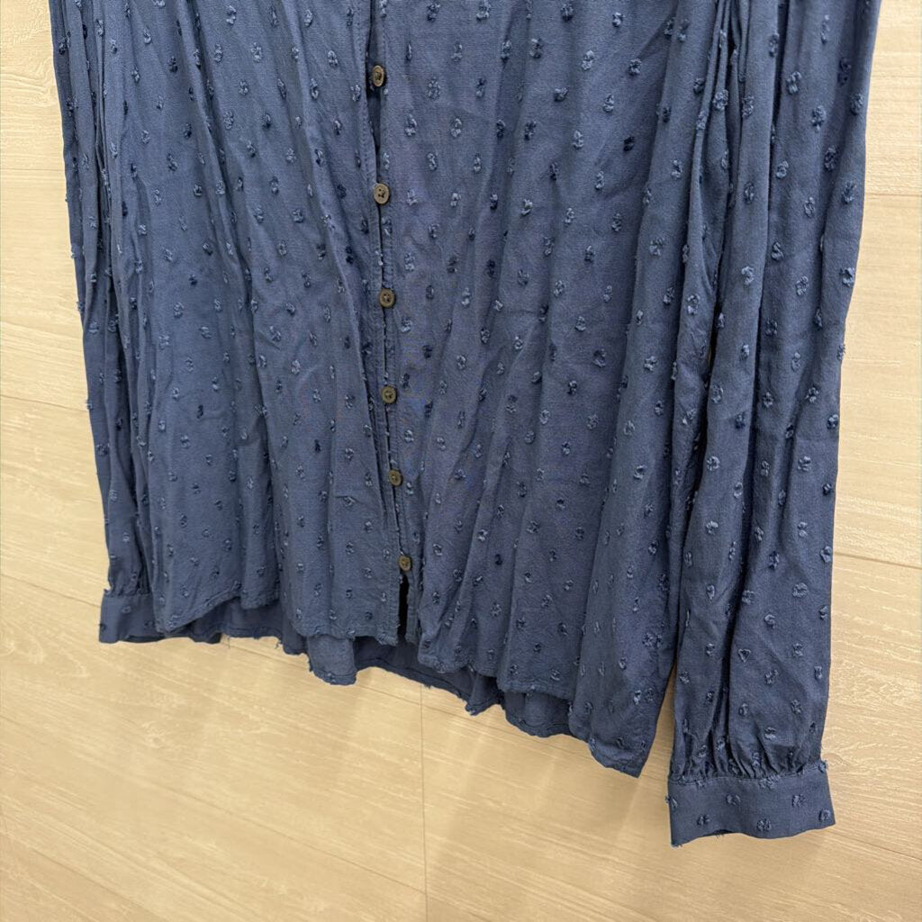 Loft Blue Textured Dot Long Sleeve Top Small