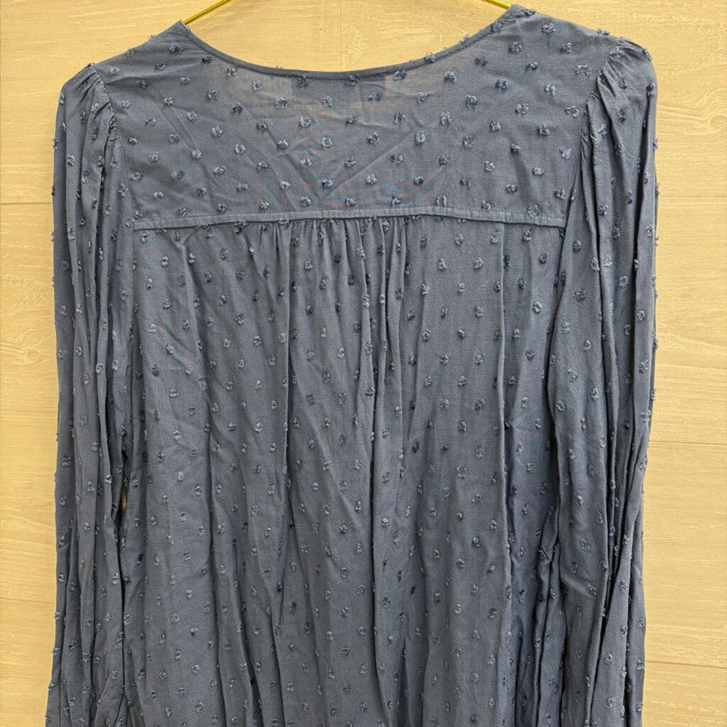 Loft Blue Textured Dot Long Sleeve Top Small