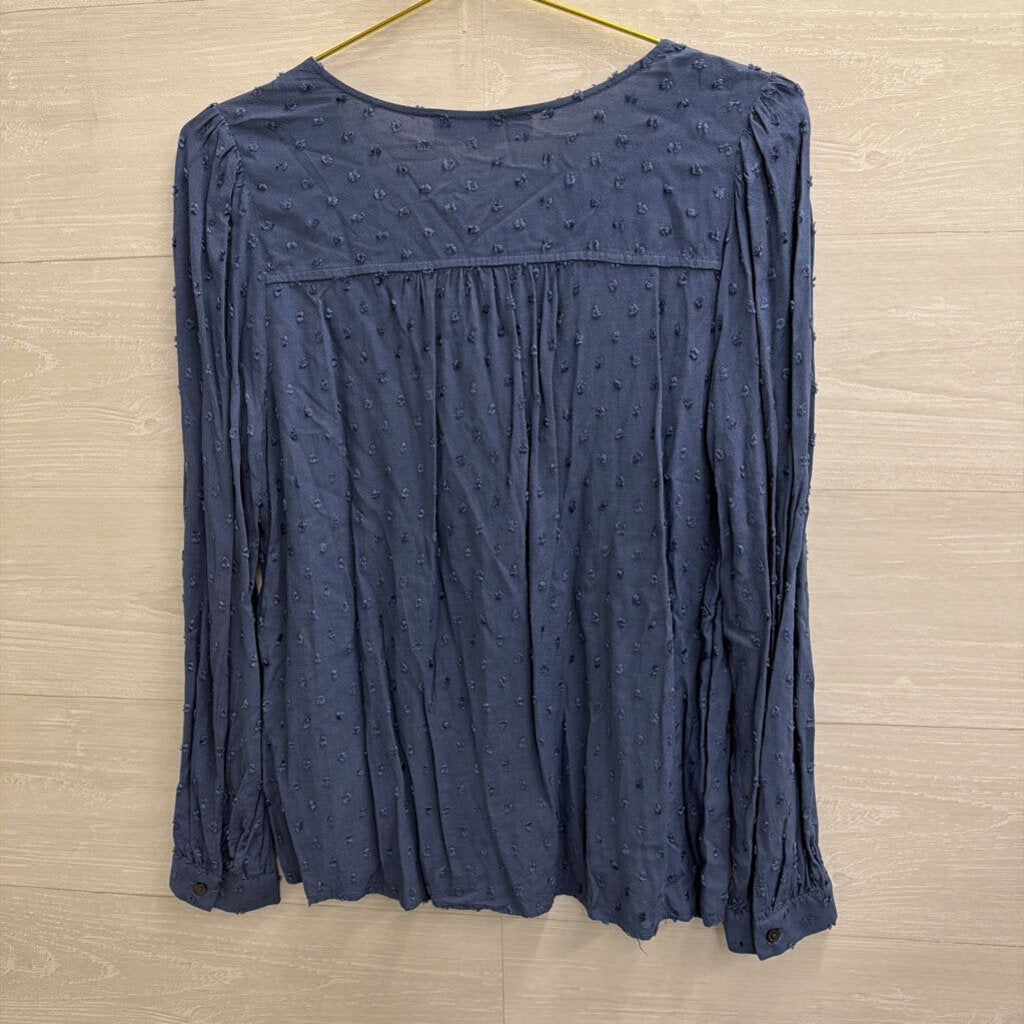 Loft Blue Textured Dot Long Sleeve Top Small