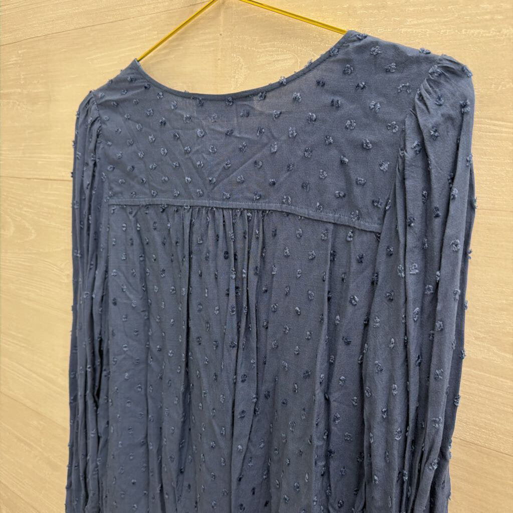 Loft Blue Textured Dot Long Sleeve Top Small