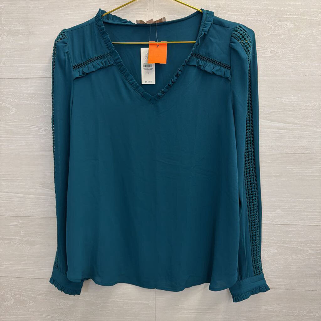 Loft Teal Silky Long Sleeve Top Small