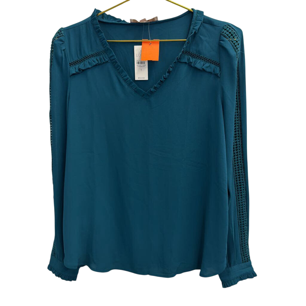 Loft Teal Silky Long Sleeve Top Small