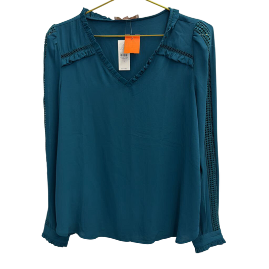 Loft Teal Silky Long Sleeve Top Small
