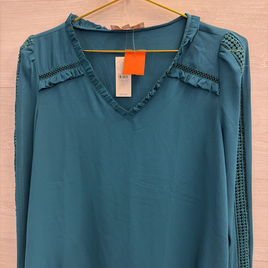 Loft Teal Silky Long Sleeve Top Small