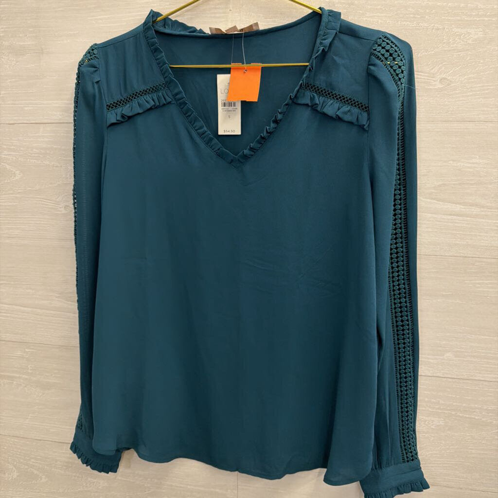 Loft Teal Silky Long Sleeve Top Small