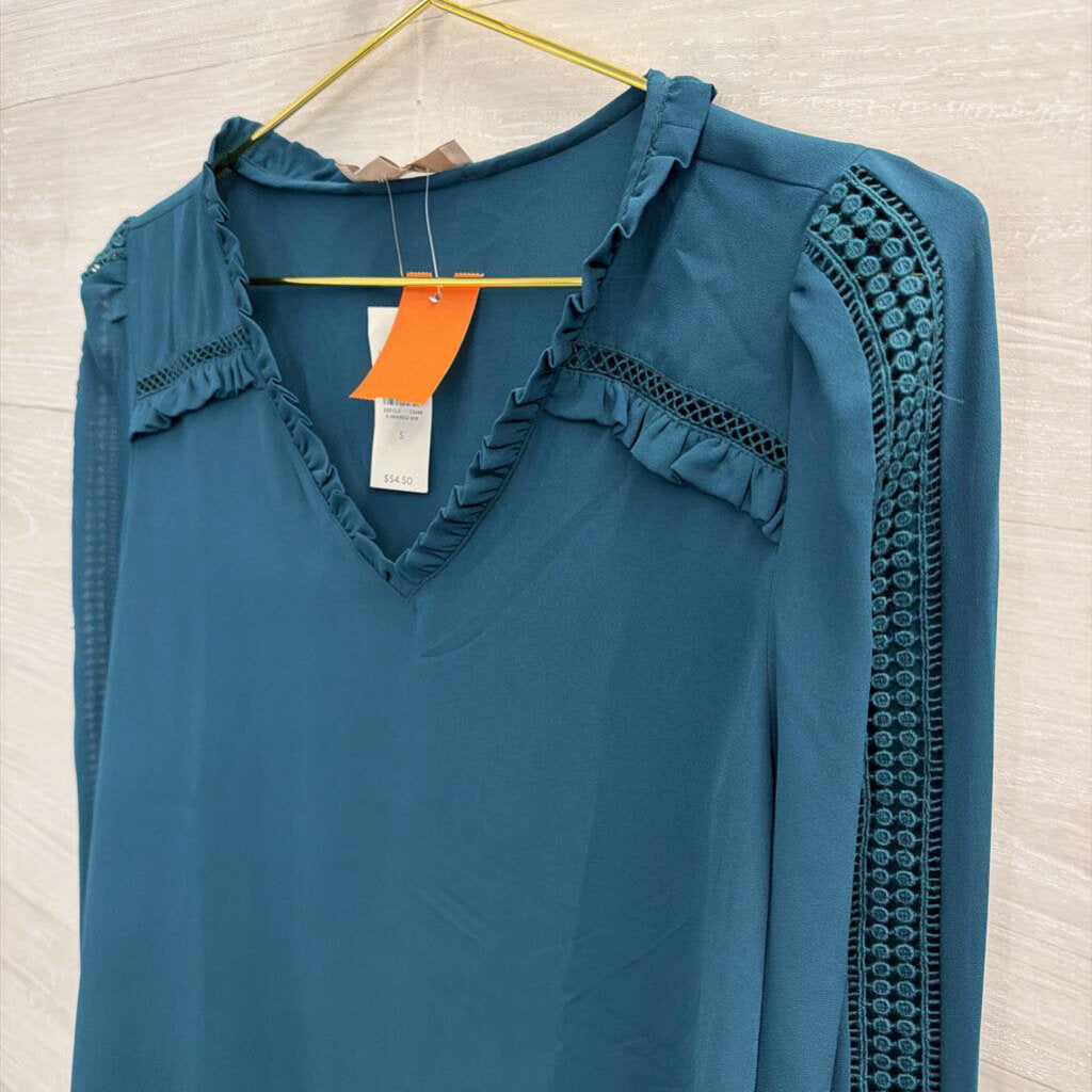Loft Teal Silky Long Sleeve Top Small