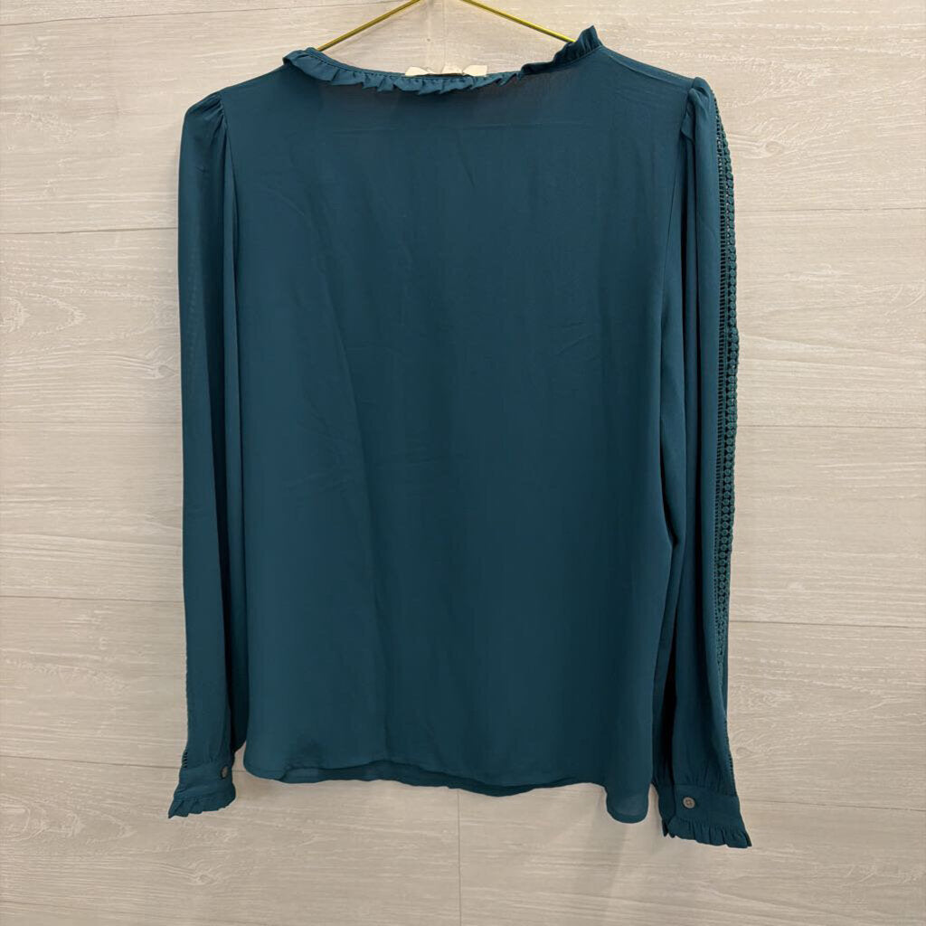 Loft Teal Silky Long Sleeve Top Small