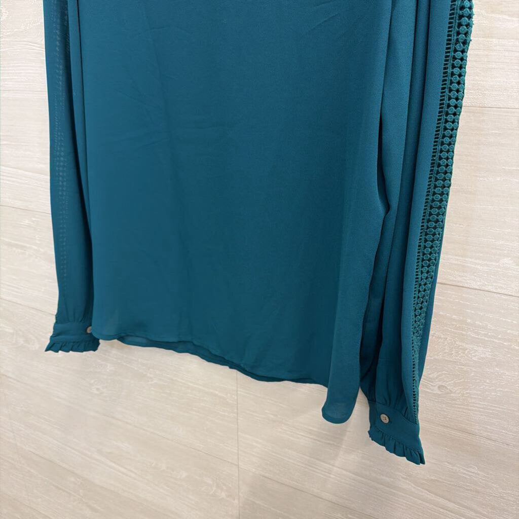 Loft Teal Silky Long Sleeve Top Small