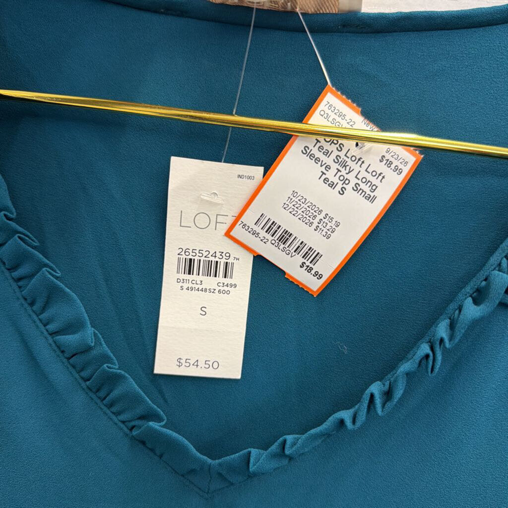 Loft Teal Silky Long Sleeve Top Small