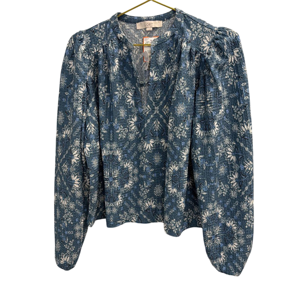 Loft Blue/ White Print Long Sleeve Top Small