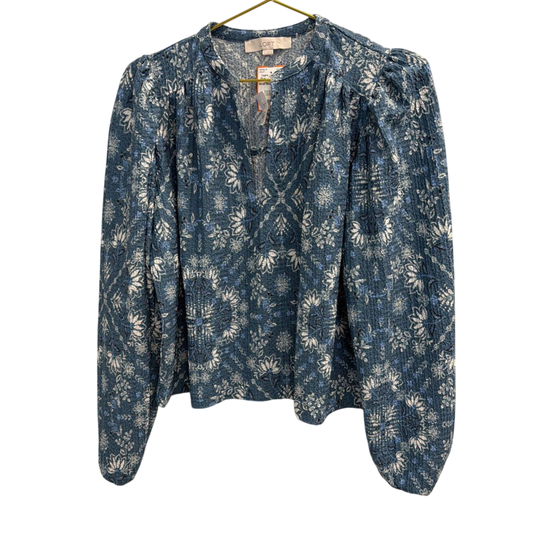 Loft Blue/ White Print Long Sleeve Top Small