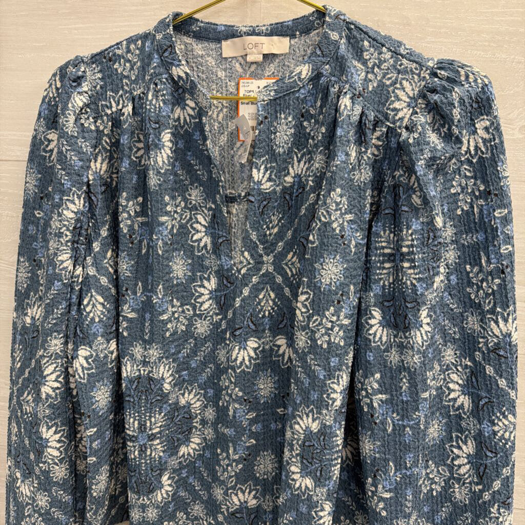 Loft Blue/ White Print Long Sleeve Top Small