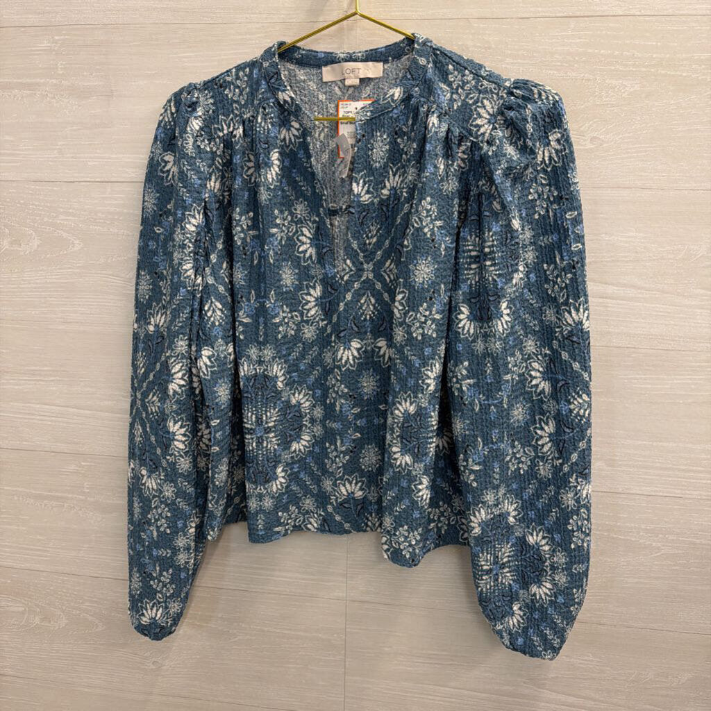 Loft Blue/ White Print Long Sleeve Top Small