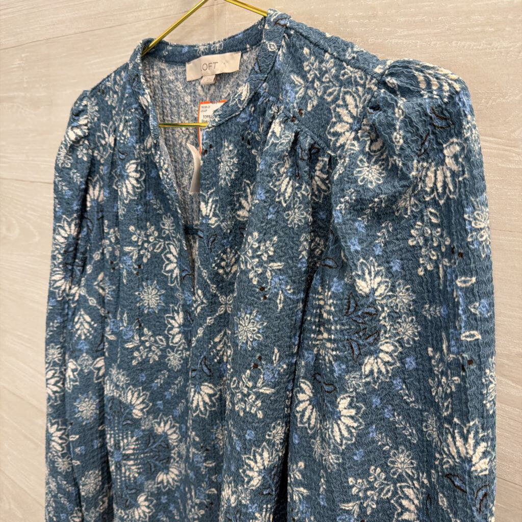 Loft Blue/ White Print Long Sleeve Top Small