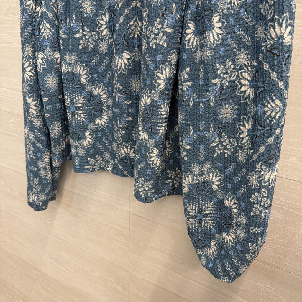 Loft Blue/ White Print Long Sleeve Top Small