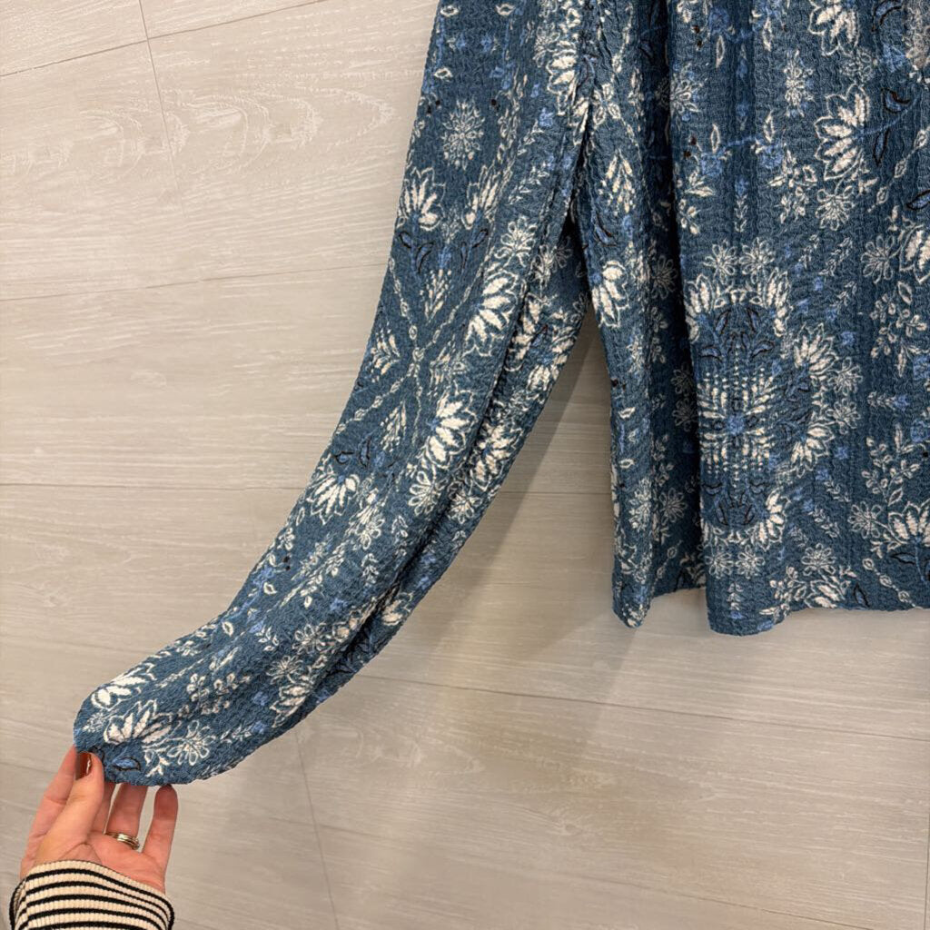 Loft Blue/ White Print Long Sleeve Top Small