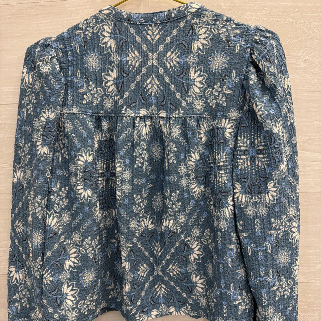 Loft Blue/ White Print Long Sleeve Top Small