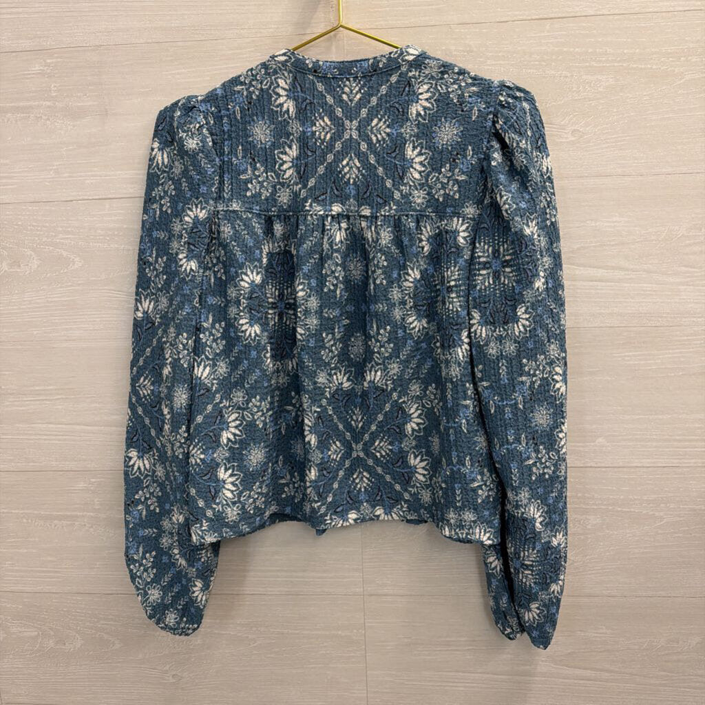 Loft Blue/ White Print Long Sleeve Top Small