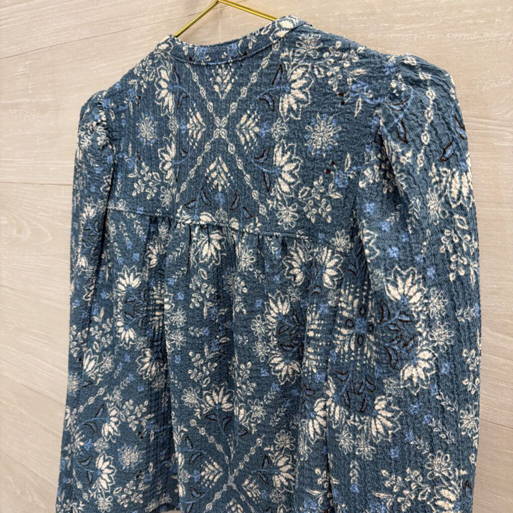 Loft Blue/ White Print Long Sleeve Top Small
