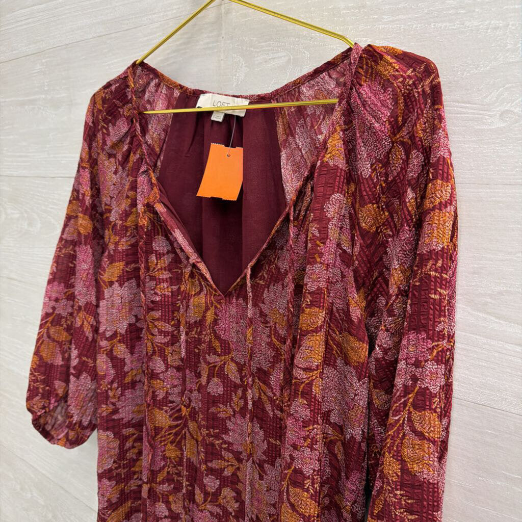 Loft Burgundy/ Orange Print Long Sleeve Top Small