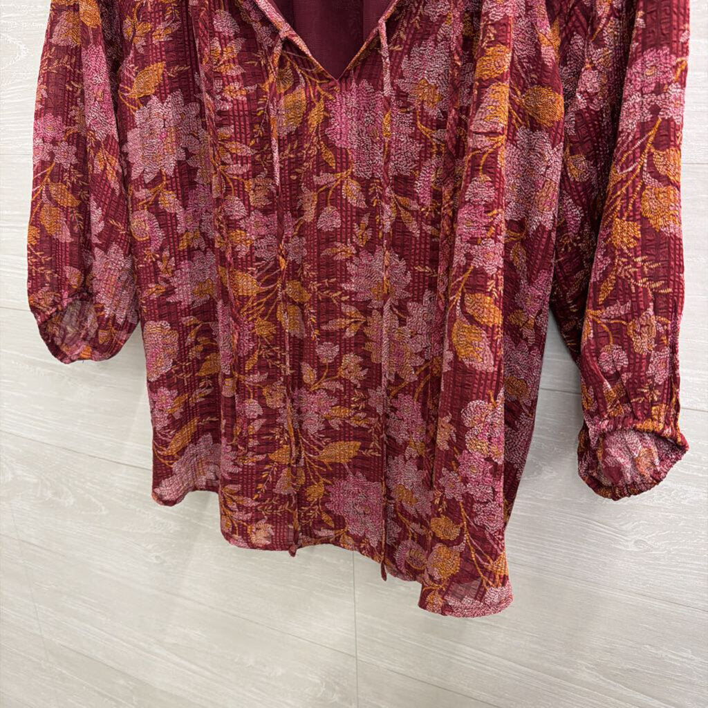 Loft Burgundy/ Orange Print Long Sleeve Top Small