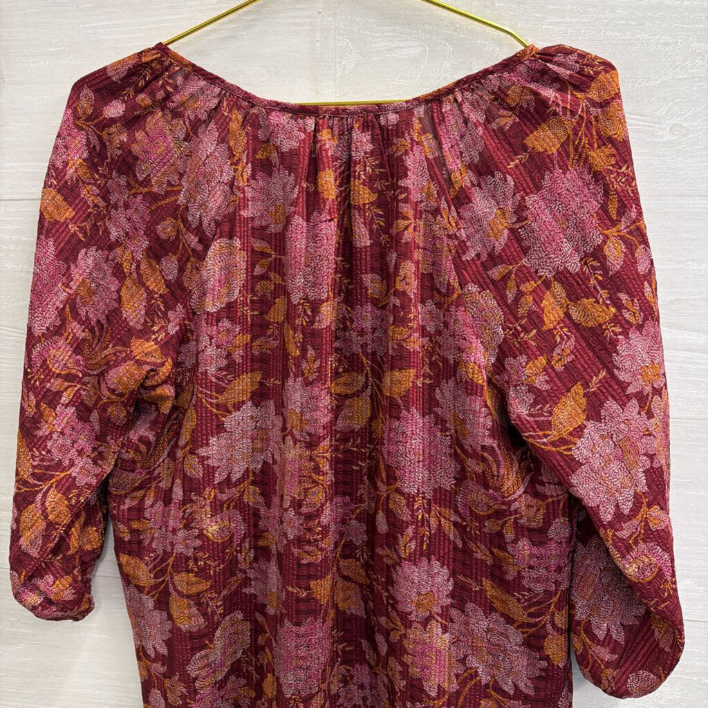 Loft Burgundy/ Orange Print Long Sleeve Top Small