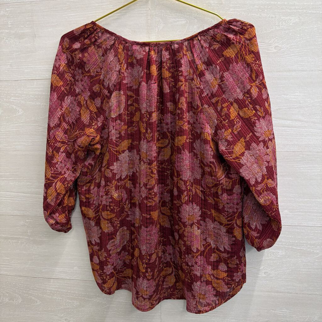 Loft Burgundy/ Orange Print Long Sleeve Top Small
