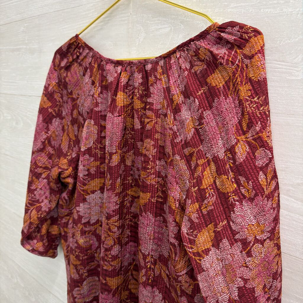 Loft Burgundy/ Orange Print Long Sleeve Top Small