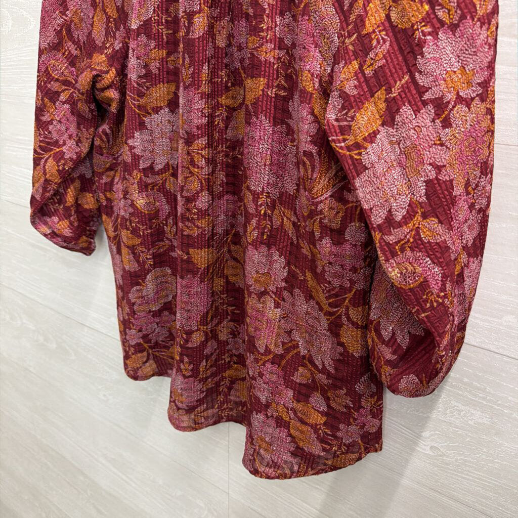 Loft Burgundy/ Orange Print Long Sleeve Top Small