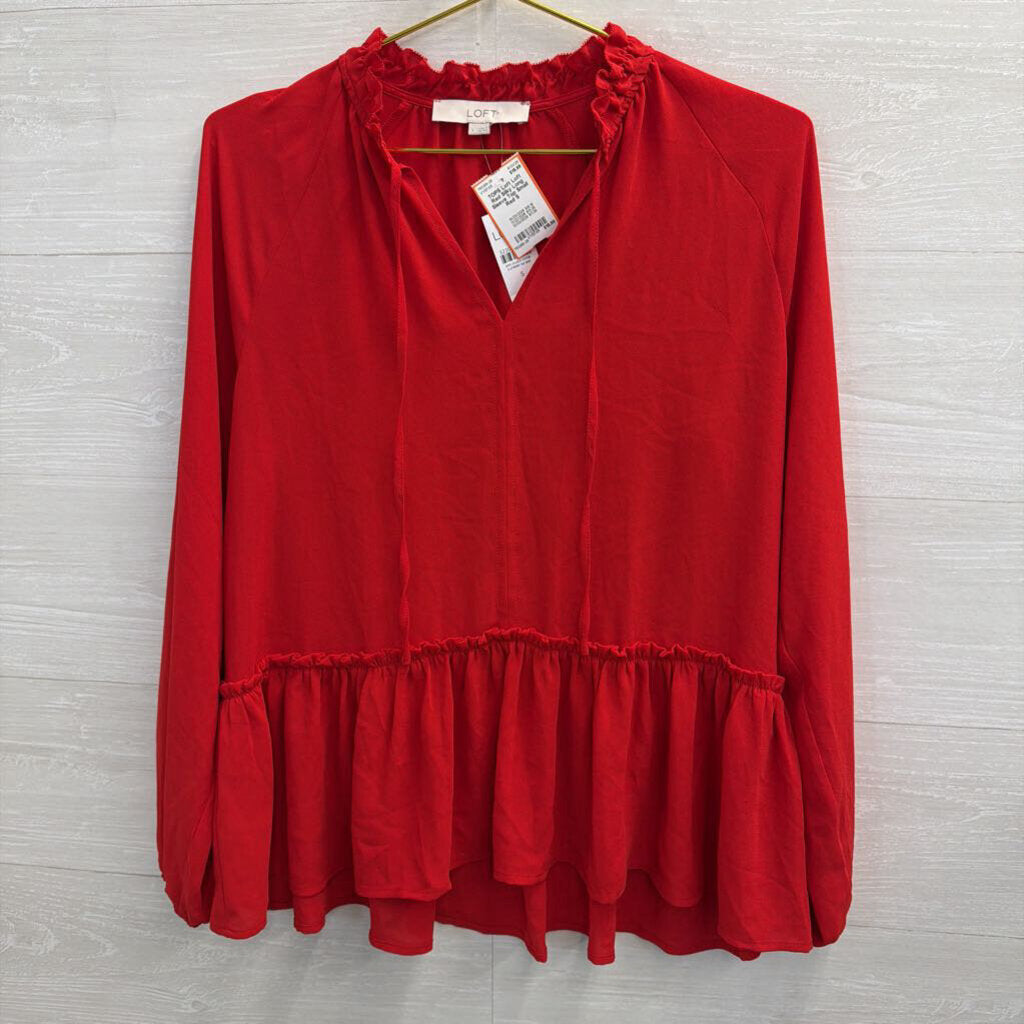 Loft Red Silky Long Sleeve Top Small
