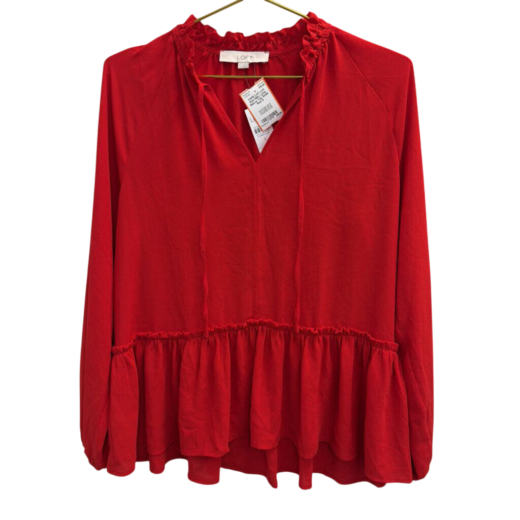 Loft Red Silky Long Sleeve Top Small