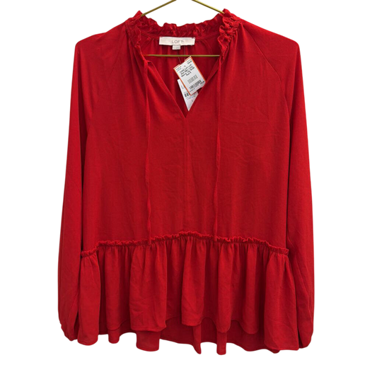 Loft Red Silky Long Sleeve Top Small