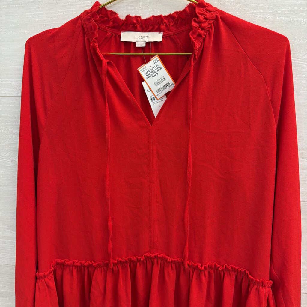 Loft Red Silky Long Sleeve Top Small