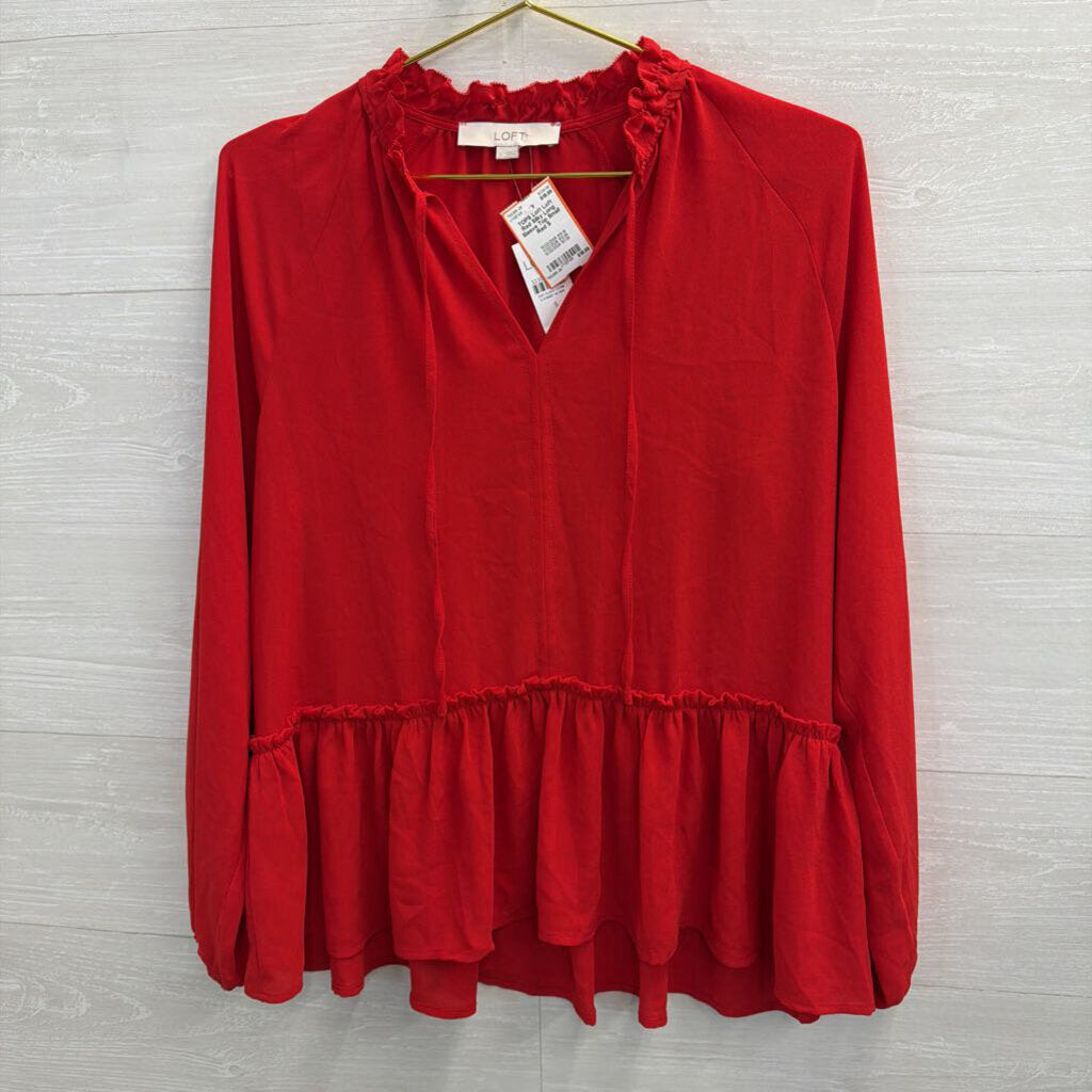 Loft Red Silky Long Sleeve Top Small
